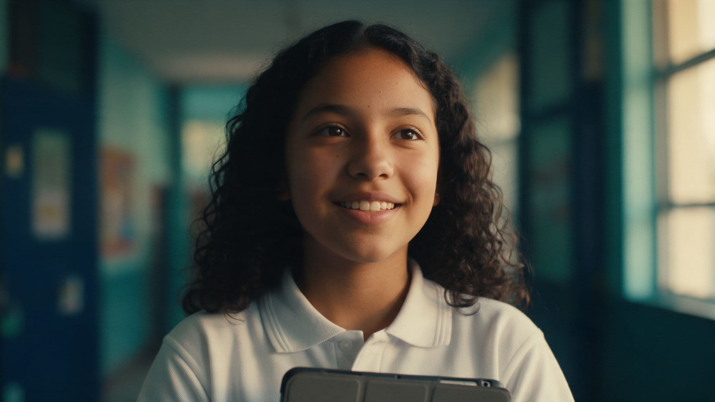 Retrato de una estudiante que sonríe con esperanza
