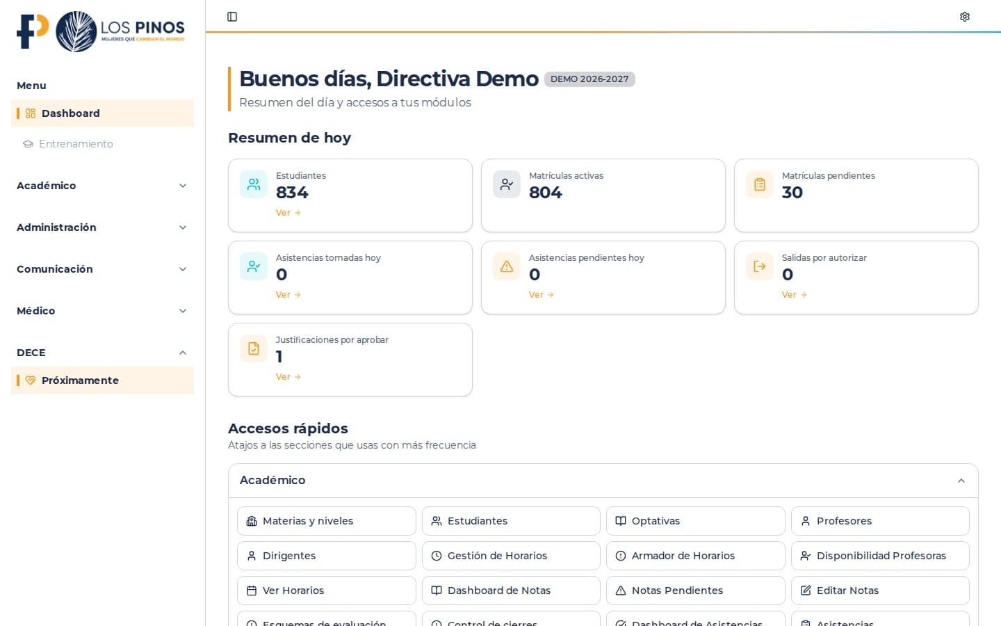 Los Pinos Online: resumen del día para el equipo directivo
